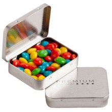 RECTANGLE HINGE TIN FILLED WITH CHEWY FRUITS (SKITTLE LOOK ALIKE) 65G