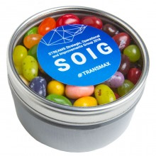 Small Round Acrylic Window Tin filled with JELLY BELLY Jelly Beans 150g