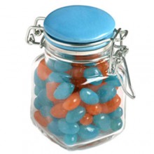 JELLY BEANS IN GLASS CLIP LOCK JAR 80G (Mixed Colours or Corporate Colours)