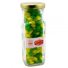 CORPORATE COLOURED HUMBUGS IN GLASS TALL JAR 180G